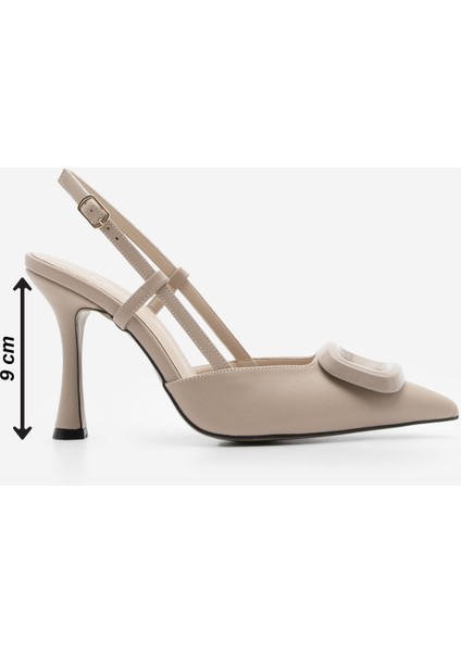 Kadın Stiletto Sivri Burun Arkası Açık Atkılı Tokalı Topuklu Ayakkabı Velton