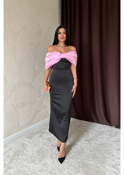 Pembe Önü Fiyonklu Elbise