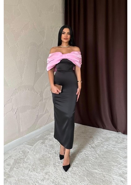 Pembe Önü Fiyonklu Elbise