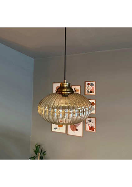 Elegant Cam Tekli Bal Rengi Avize Eskitme Kum Saati Başlık Sarkıt Lamba Restoran Salon Aydınlatma