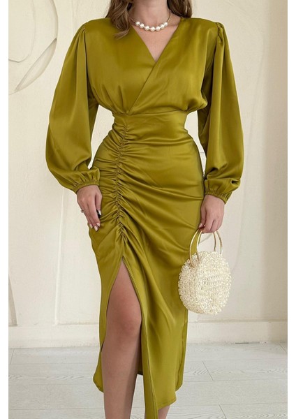 V Yaka Saten Elbise fiyatları