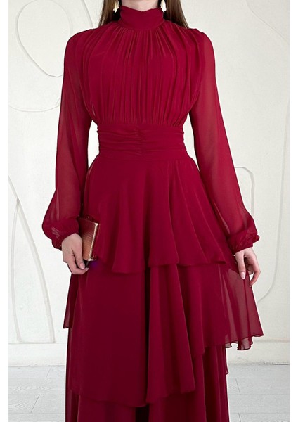 Dik Yaka Bel Detaylı Elbise modelleri