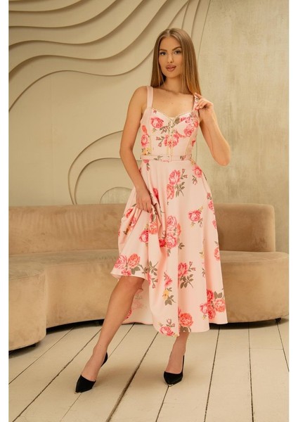 Pembe Ince Kemer Detaylı Elbise