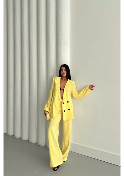 Modal 4 Düğme Astarsız Ceket - Pantolon Takım - Sarı