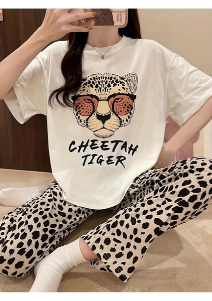 Çita Tiger Desenli Oversize T-Shirt