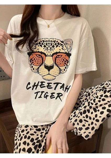 Çita Tiger Desenli Oversize T-Shirt modelleri