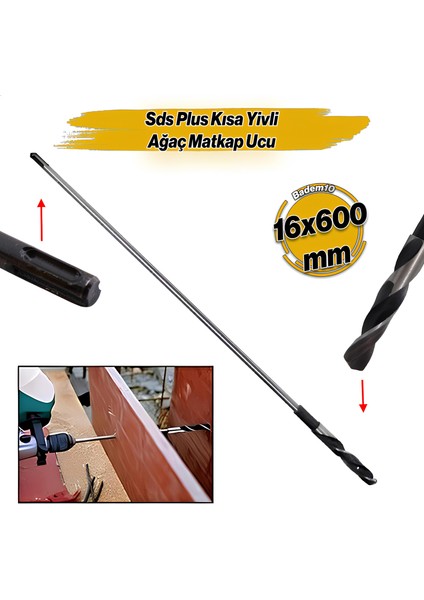 Matkap Uyumlu Sds Plus Ağaç Matkap Ucu Kısa Yivli 16 cm 60 cm 16 x 600 mm Hilti Ucu