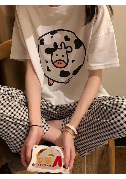 Inek Desenli Oversize T-Shirt