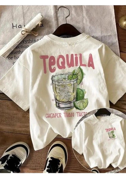 Beyaz Tequila Baskılı Oversize T-Shirt