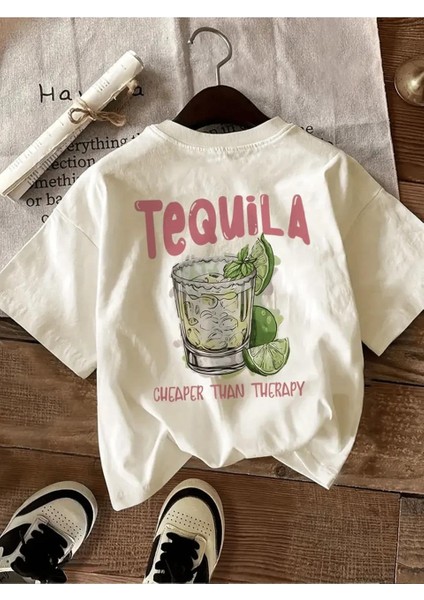 Beyaz Tequila Baskılı Oversize T-Shirt modelleri