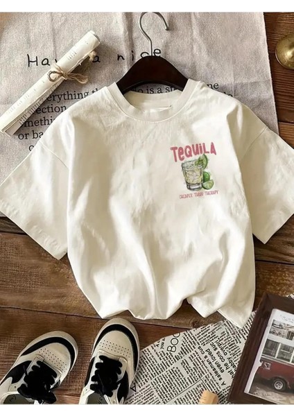 Beyaz Tequila Baskılı Oversize T-Shirt fırsatları