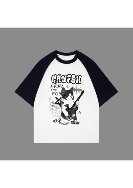 Beyaz Siyah Reglan Feel The Funk T-Shirt