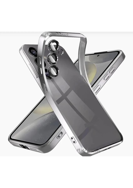 Samsung Galaxy A56 Kılıf Tam Kamera Korumalı Metalik Parlak Renkli Kenarlı Lensli Yumuşak Silikon Arkası Şeffaf