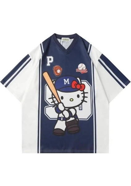 Lacivert Kitty V Yaka Forma