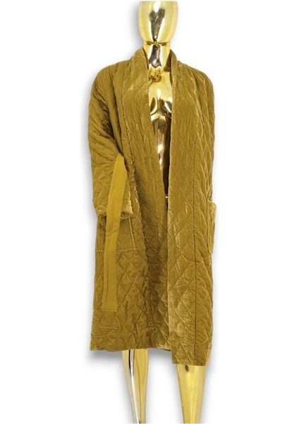 OVERSİZE S / 36 DOLGULU KAPİTONE DİKİŞLİ HAKİ PARLAK GÖRÜNÜMLÜ BAĞLAMALI KABAN /PALTO fiyatları