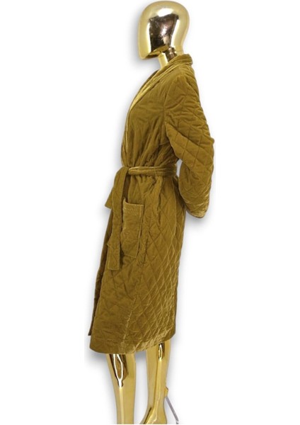 OVERSİZE S / 36 DOLGULU KAPİTONE DİKİŞLİ HAKİ PARLAK GÖRÜNÜMLÜ BAĞLAMALI KABAN /PALTO indirimleri