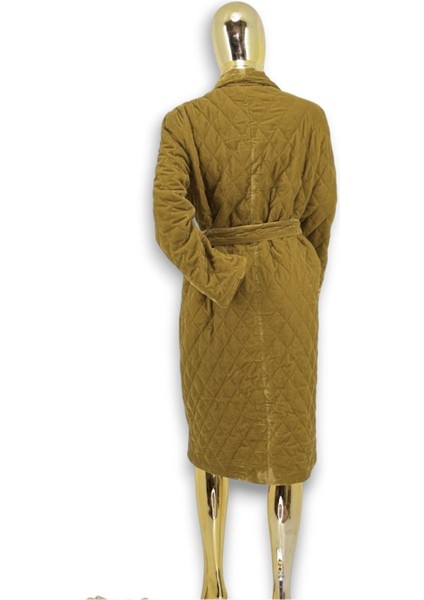 OVERSİZE S / 36 DOLGULU KAPİTONE DİKİŞLİ HAKİ PARLAK GÖRÜNÜMLÜ BAĞLAMALI KABAN /PALTO fırsatları