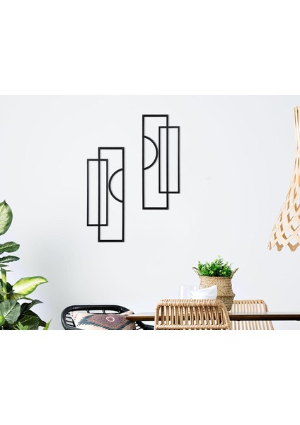 " Siyah Zarafet 3 " Soyut Geometrik Metal Duvar Dekorasyon Tablo - 2'li Set