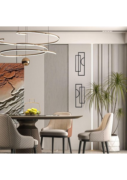 " Siyah Zarafet 3 " Soyut Geometrik Metal Duvar Dekorasyon Tablo - 2'li Set
