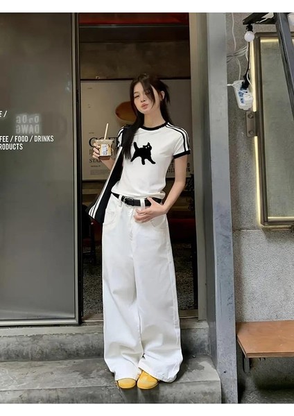 Cat Baskılı Şeritli Bluz Body Crop fiyatları