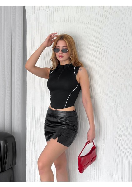 Y2K Kolsuz Biyeli Asimetrik Kesim Crop Bluz fiyatları