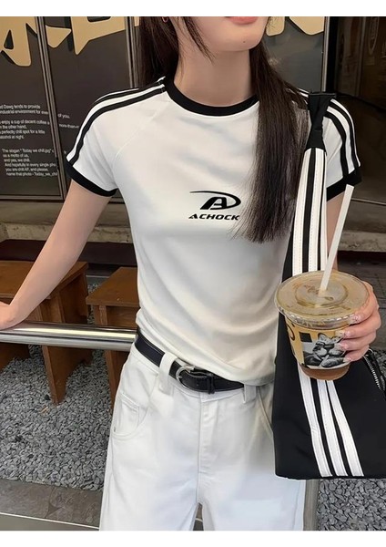 Achock Baskılı Şeritli Bluz Body Crop modelleri