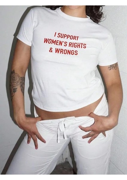 Kemer Boy Slogan Baskılı Crop Bluz