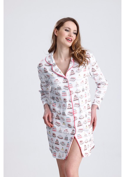 Önden Düğmeli Desenli Penye Gecelik fiyatları