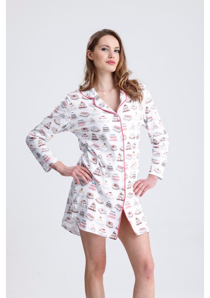 Önden Düğmeli Desenli Penye Gecelik fırsatları