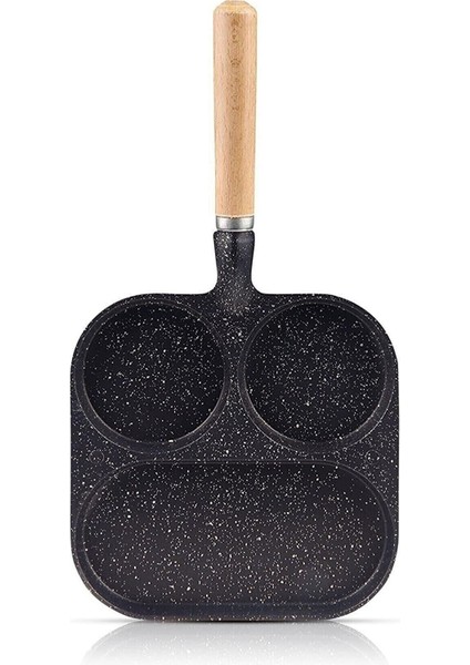 3 Bölmeli Granit Döküm Tava Pancake Yumurta Mücver Omlet Tavası