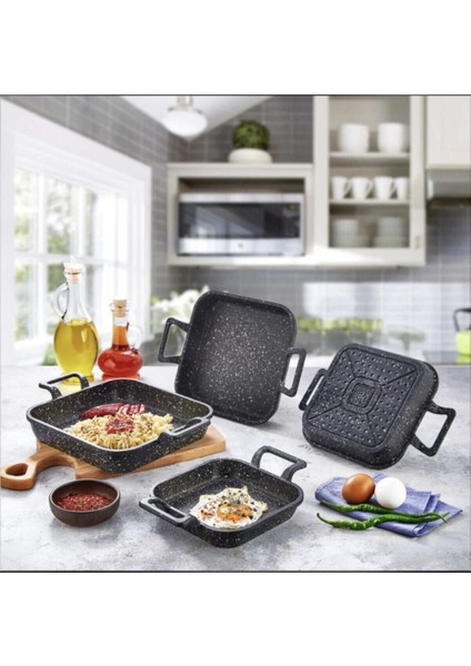 Eda Döküm Granit Kaplama Kare Sahan 3'lü Set 18 cm -20 Cm-22 cm fiyatları