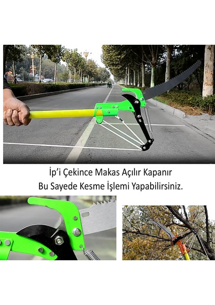 Ayarlanabilir 280 cm Teleskopik Alüminyum Saplı Yüksek Yerlerde Ağaç Dal Kesme Budama Makası Testere