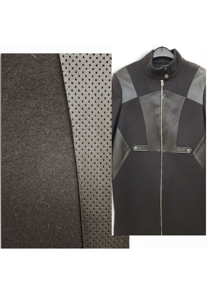 38 / M SİYAH DERİ DETAYLI KAŞE FERMUAR KAPAMALI MİDİ BOY KLASİK YARIM BOĞAZ KABAN PALTO indirimleri