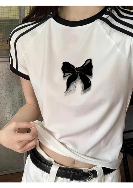 Kurdela Baskılı Şeritli Bluz Body Crop fiyatları