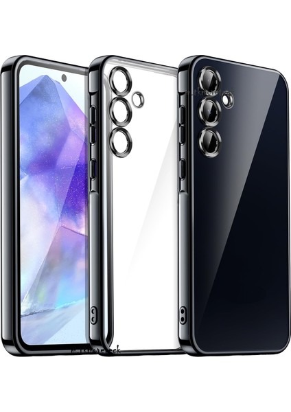 Samsung Galaxy S25 Plus Kılıf Tam Kamera Korumalı Metalik Parlak Renkli Kenarlı Lensli Yumuşak Silikon Arkası Şeffaf