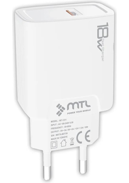 3 Amper 18W iPhone Lightning USB Hızlı Ev Tipi Şarj Seti MT1313 Mtlaksesuar