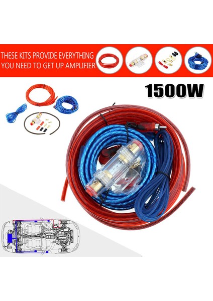 1500W Araba Amplifikatör Kurulum Kablo Demeti Kiti 8ga Ses Amplifikatörü Subwoofer Güç Kablosu (Yurt Dışından)