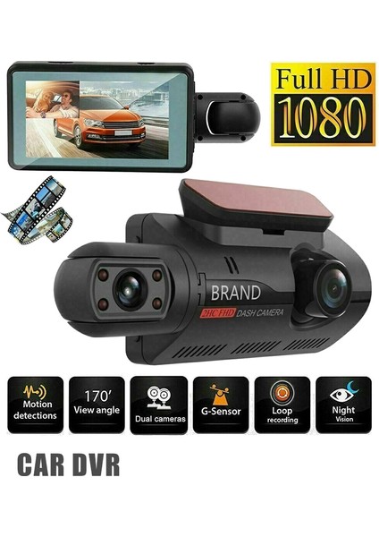 Çift Lensli Araç Kamerası Araba Dvr Ön ve Iç Kamera Video Sürüş Kaydedici Park Monitörü Gece Görüş G-Sensörü 1080P (Yurt Dışından)