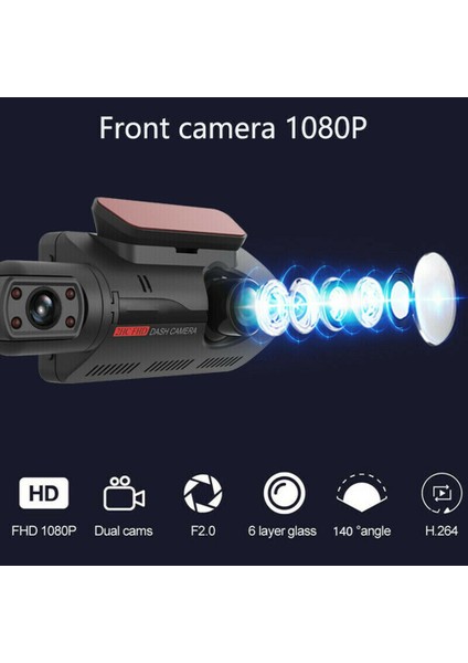 Çift Lensli Araç Kamerası Araba Dvr Ön ve Iç Kamera Video Sürüş Kaydedici Park Monitörü Gece Görüş G-Sensörü 1080P (Yurt Dışından)