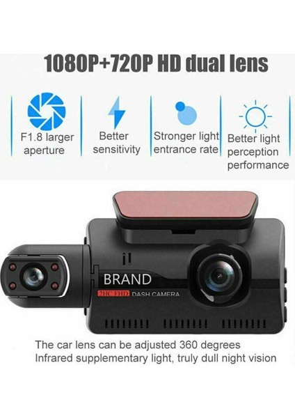 Çift Lensli Araç Kamerası Araba Dvr Ön ve Iç Kamera Video Sürüş Kaydedici Park Monitörü Gece Görüş G-Sensörü 1080P (Yurt Dışından)
