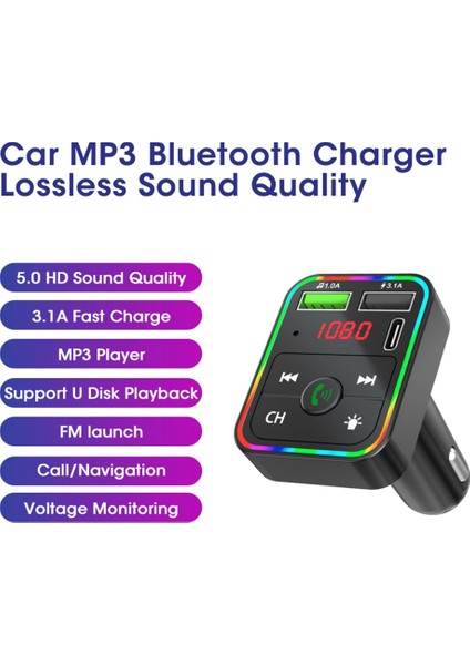 Bluetooth 5.0 Fm Verici Araç Alıcısı Eller Serbest Cep Telefonu Navigasyon Çağrı Çift USB Hızlı Şarj (Yurt Dışından) modelleri