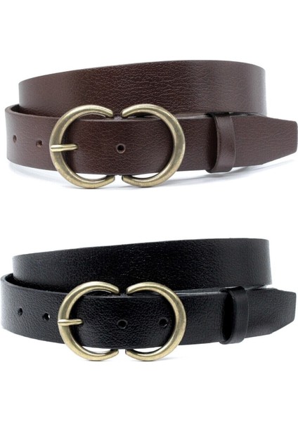Kadın Hakiki Deri Kemer 3cm 2'li