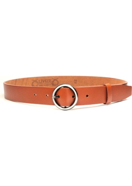 Hakki Deri Yuvarlak Toka Kadın Kemeri 3cm Taba