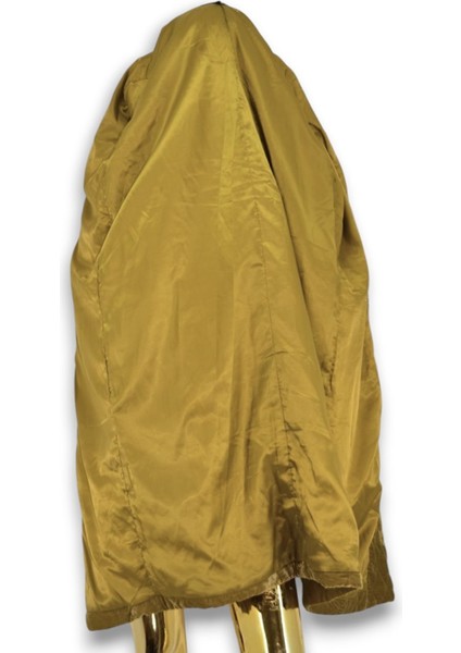 OVERSİZE S / 36 DOLGULU KAPİTONE DİKİŞLİ HAKİ PARLAK GÖRÜNÜMLÜ BAĞLAMALI KABAN /PALTO