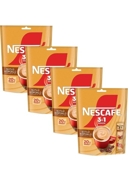 3 Ü 1 Arada Sütlü Köpüklü 17,4 gr 20 Li Paket x 4 Adet