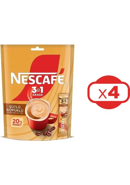 3 Ü 1 Arada Sütlü Köpüklü 17,4 gr 20 Li Paket x 4 Adet
