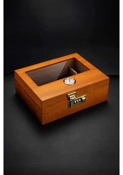 Kahverengi Camlı Humidor Şifreli Puro Kutusu RD29KHV