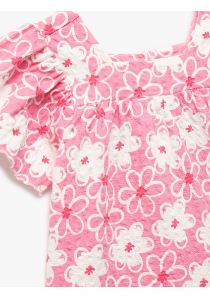 Kısa Kollu Kare Yaka A Kesim Pamuklu Çiçekli Elbise modelleri