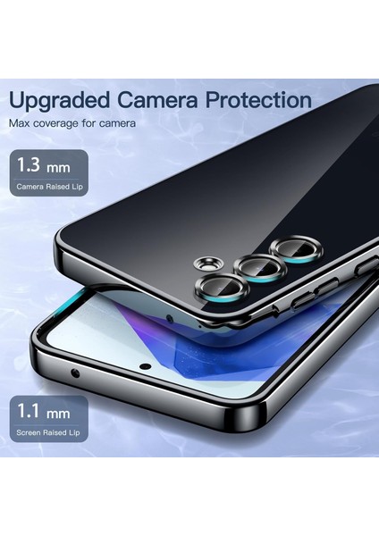 Samsung Galaxy A06 Kılıf Tam Kamera Korumalı Metalik Parlak Renkli Kenarlı Lensli Yumuşak Silikon Arkası Şeffaf