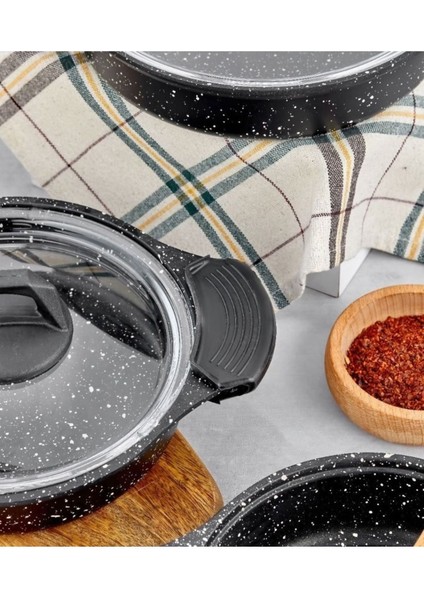 ZK-900 Döküm Granit 3'lü Sahan Seti Siyah (6 Adet Silikon Tutamaç Hediyeli) fiyatları